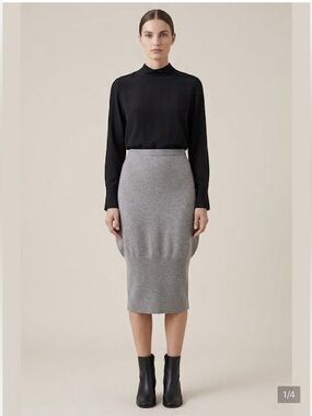 Shirin Guild / wool sweater knit grey mushroom skirt small
